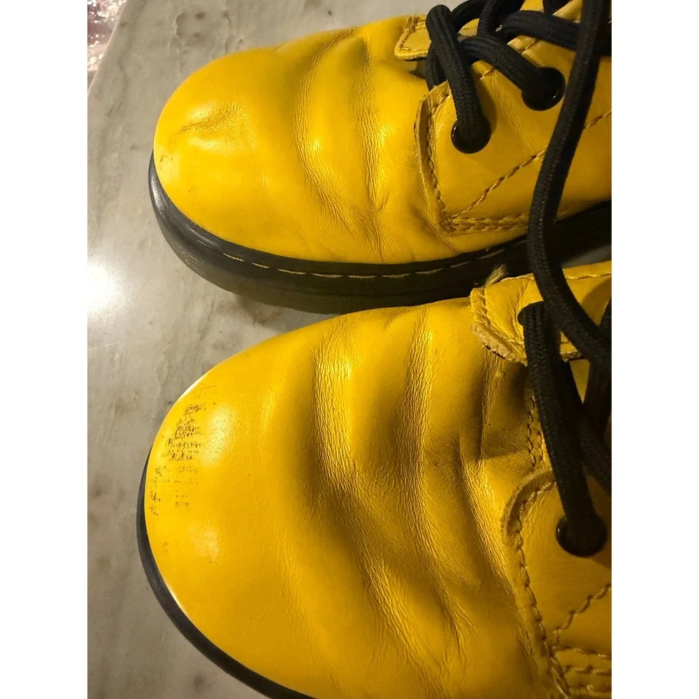 Dr. Martens 1460 J Youth Yellow Leather Side Zip Combat Boots Size 3 US